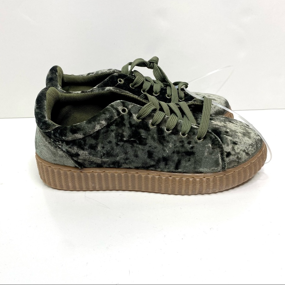 Qupid Crushed Velvet Platform Flat Tennis Shoes NEW